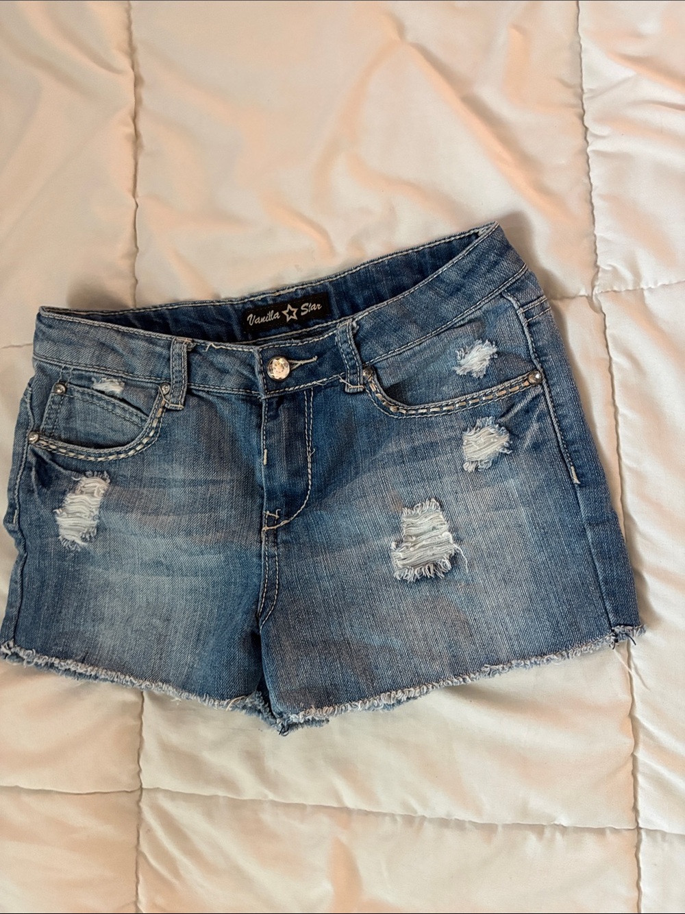 Vanilla Star Distressed Denim Shorts - Blue